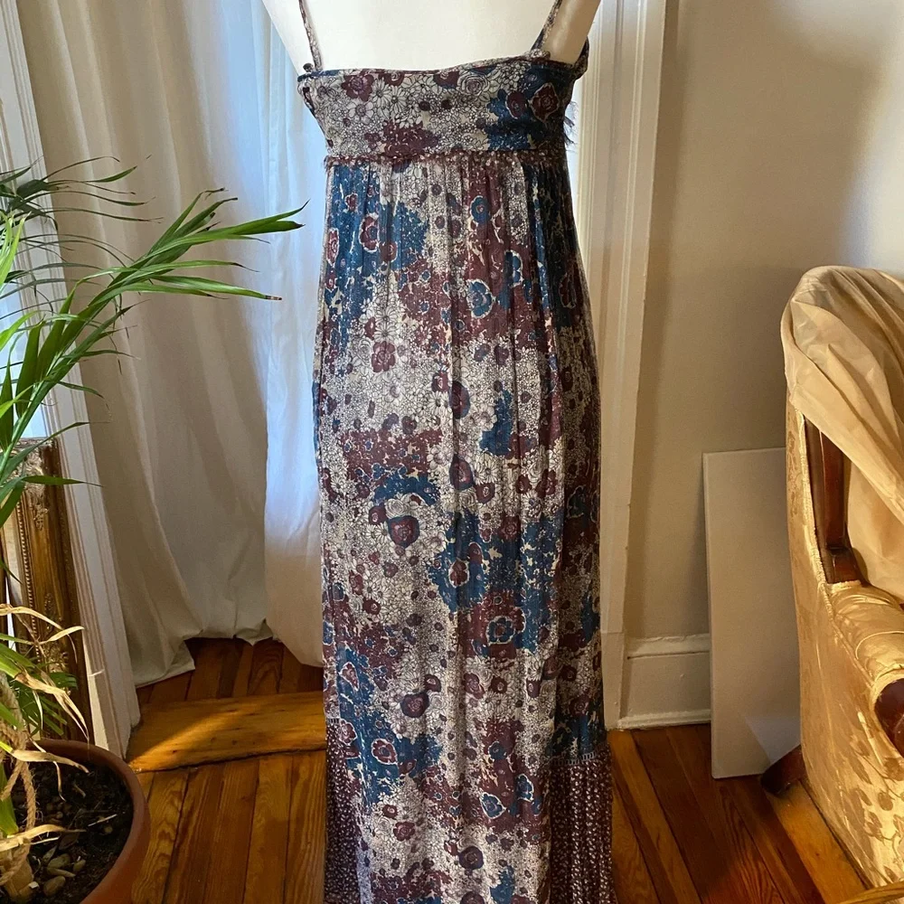 ZARA 100% Silk Chiffon Sheer Patchwork Mixed Florals Maxi Slip Dress - Picture 2 of 9